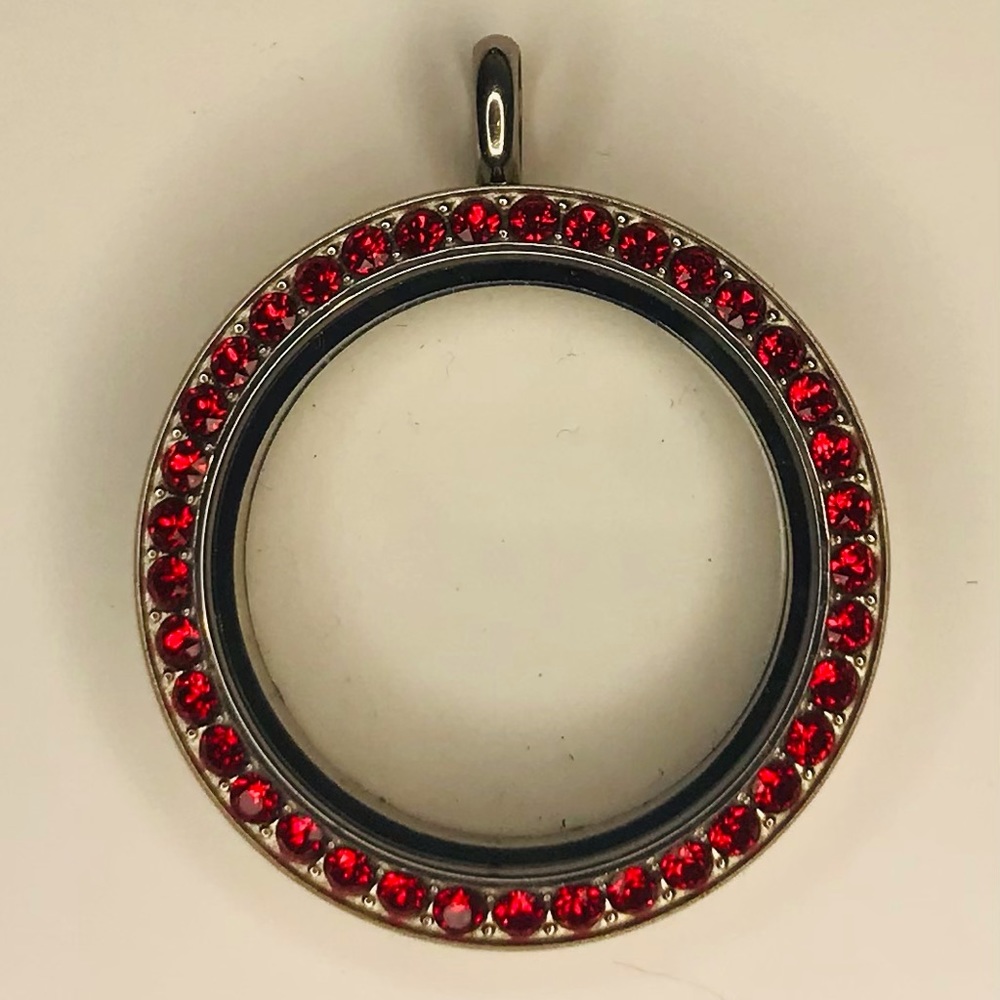Origami Owl large locket face silver with red crystals